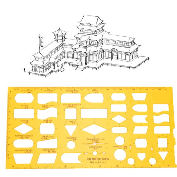 Modèle de dessin architectural multifonctionnel et durable, règle géométrique creuse (4351) yellow