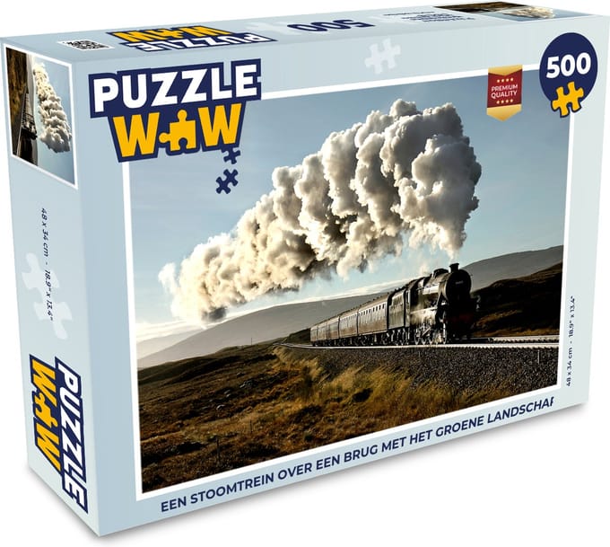 Puzzel Een stoomtrein over een brug met het groene landschap - Legpuzzel - Puzzel 500 stukjes
