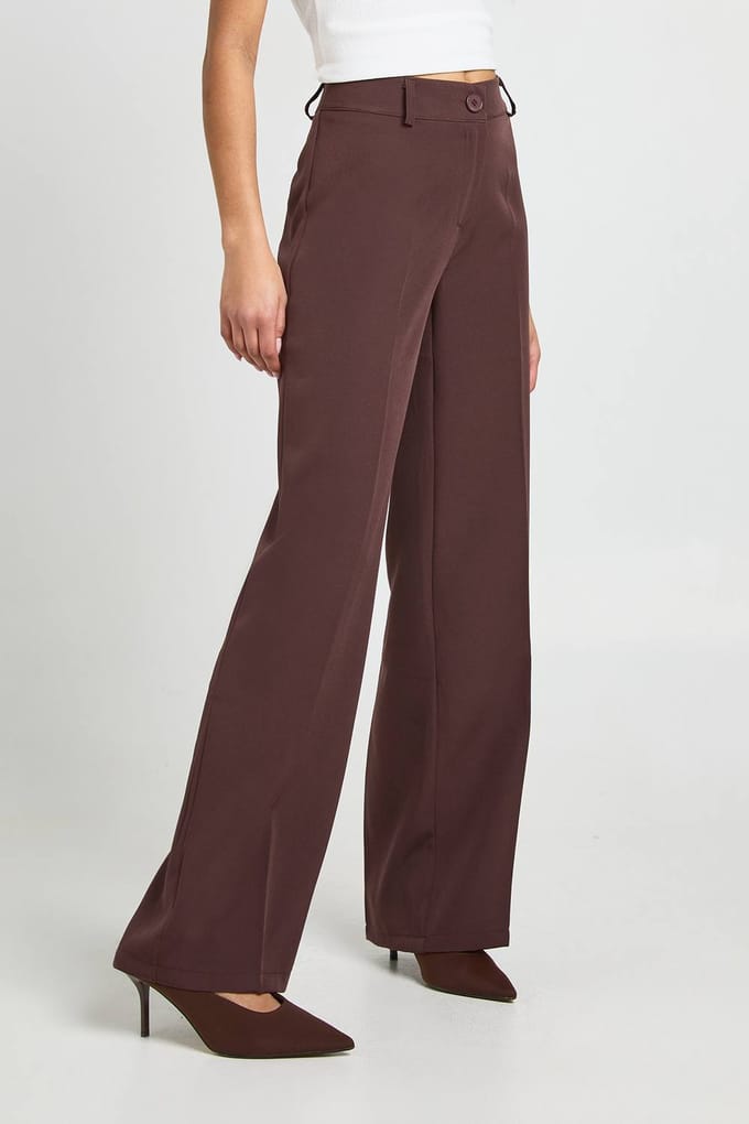 boohoo Dames Geweven op maat gemaakte slanke rechte broek | Chocoladebruin | Maat: 44