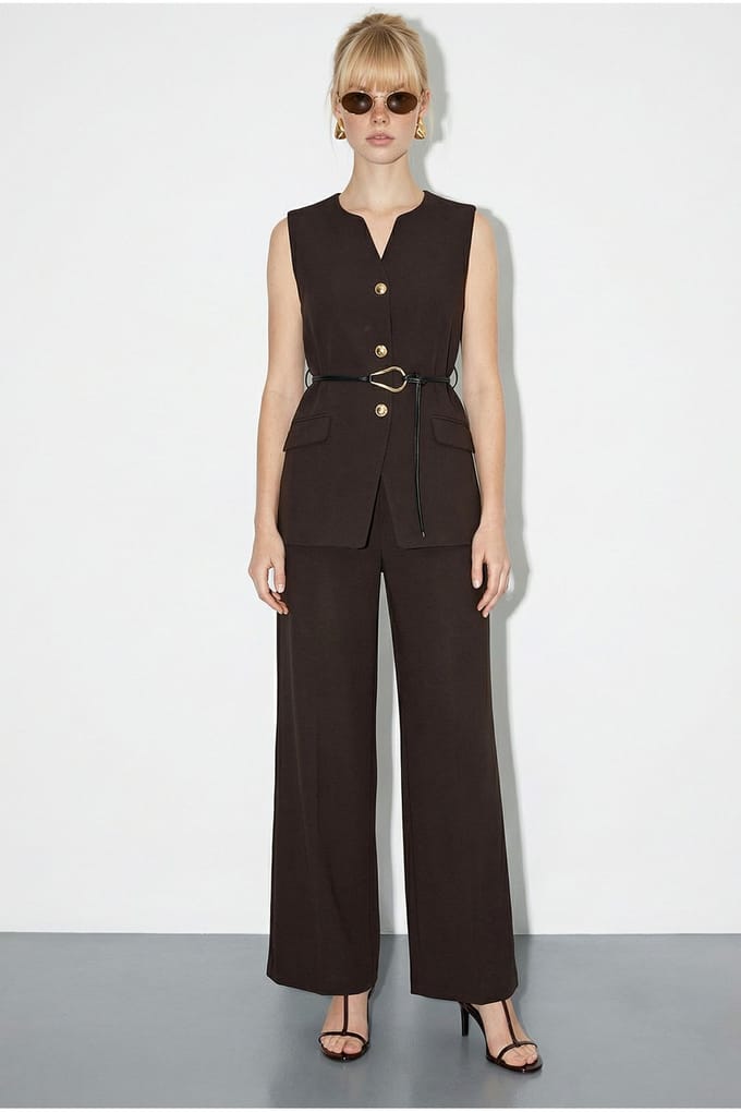 Hoge Taille V-Hals Geknoopte Twee-Stuk Co-ord Set