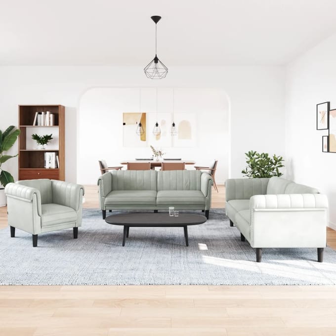 vidaXL - 3-delige - Loungeset - fluweel - lichtgrijs