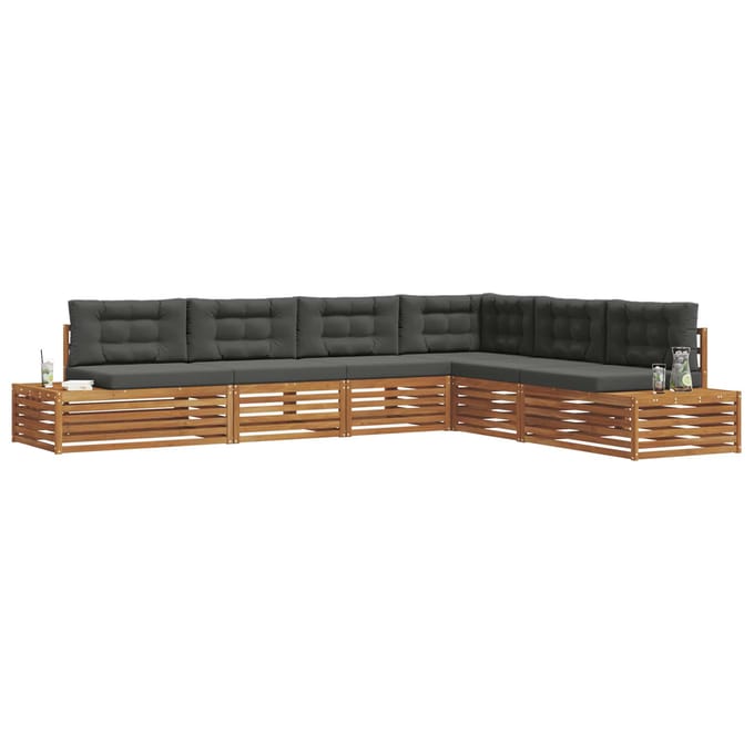 vidaXL - 7 - st - Buiten - bank - set - Massief - Acacia - Hout - en - Polyester