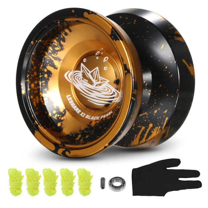 Boule Yoyo en aluminium, cadeau Yo Yo compétitif avec cordes de roulement et gant noir/doré