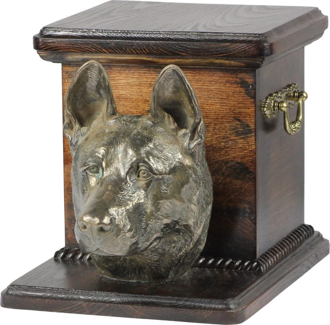 Elegante urn voor hondenas met beeldje van Duitse Herder