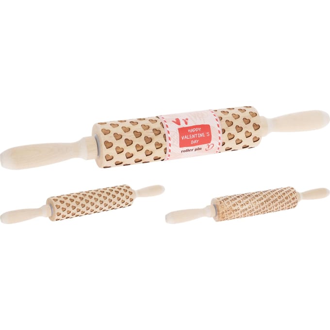 Deegroller rubber hout hart love assorti