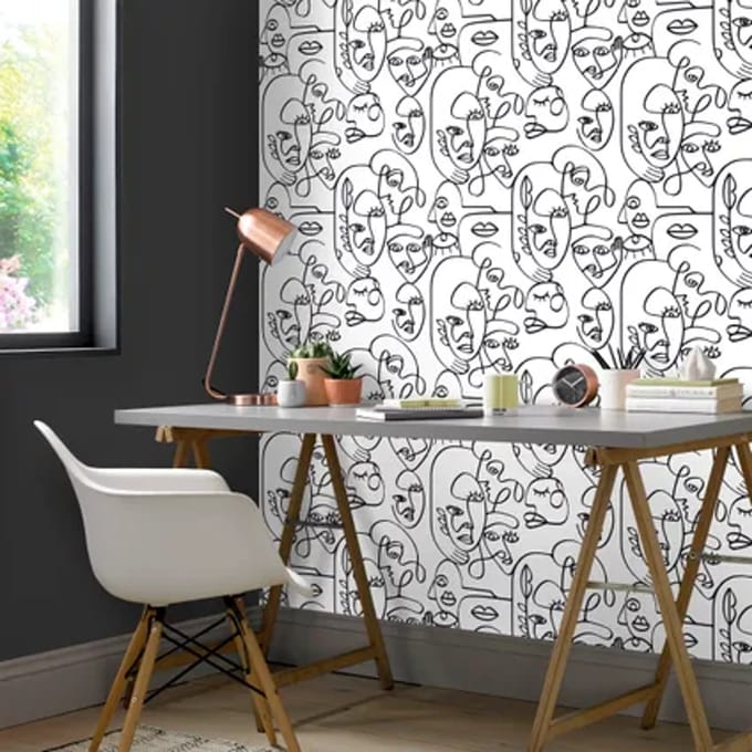 Noordwand - Behang - Friends - & - Coffee - Line - Art - Faces - wit - en - zwart