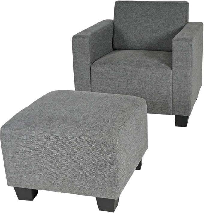 Modulaire fauteuil Loungefauteuil met voetenbank Lyon, stof/textiel ~ grijs