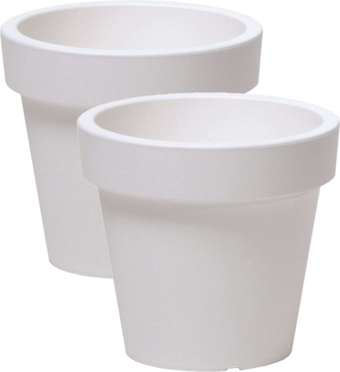 Prosperplast Bloempot Basic - 2x stuks - kunststof - parel wit - D20 x H18 cm - buiten/tuin