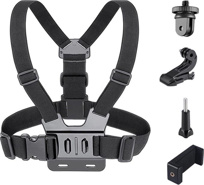 Techvavo® Chest Strap – Borstharnas voor Action Camera – Chest Mount – Borstband – Handsfree Filmen – Verstelbaar