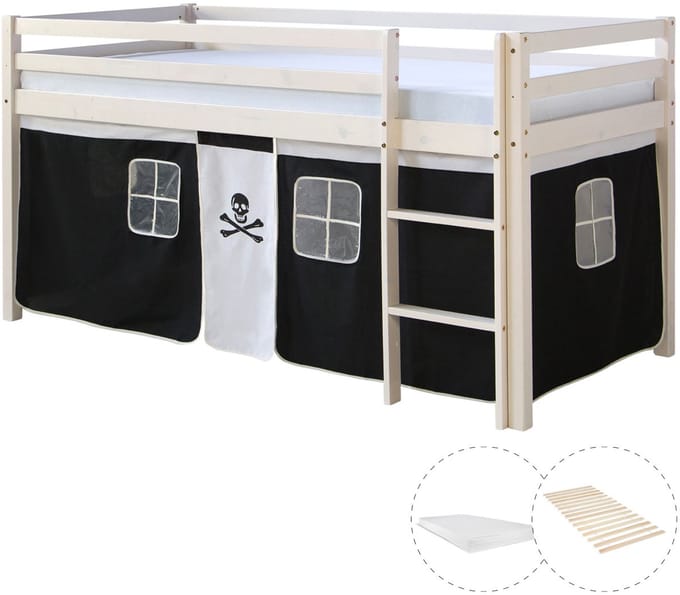Homestyle4u Hoogslaper - 90x200 cm - Wit - met lattenbodem en matras