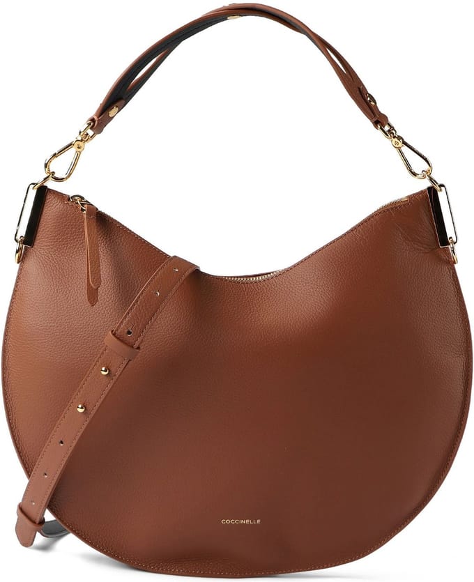 COCCINELLE Leren schoudertas Sunup Handbag Double Grainy Leather Cognac / Noir bruine