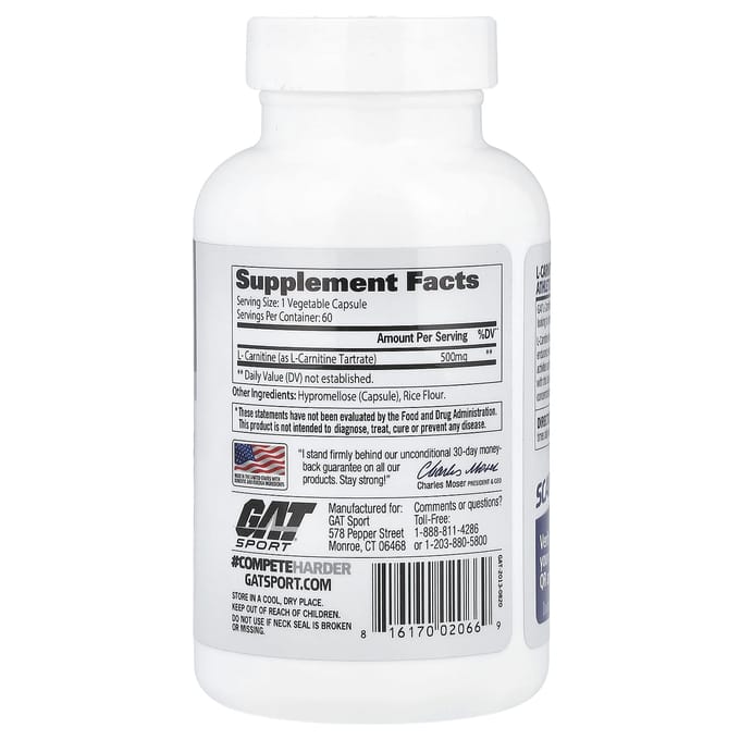 GAT, l-carnitine, 500mg, 60 capsules végétales
