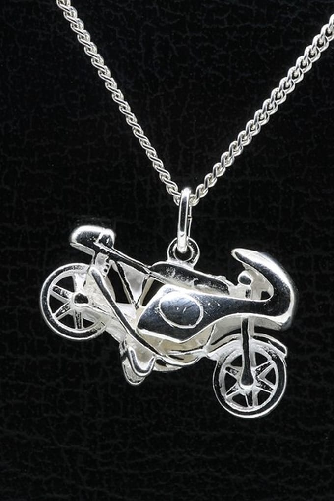 Zilveren Motor ketting hanger - met kuip