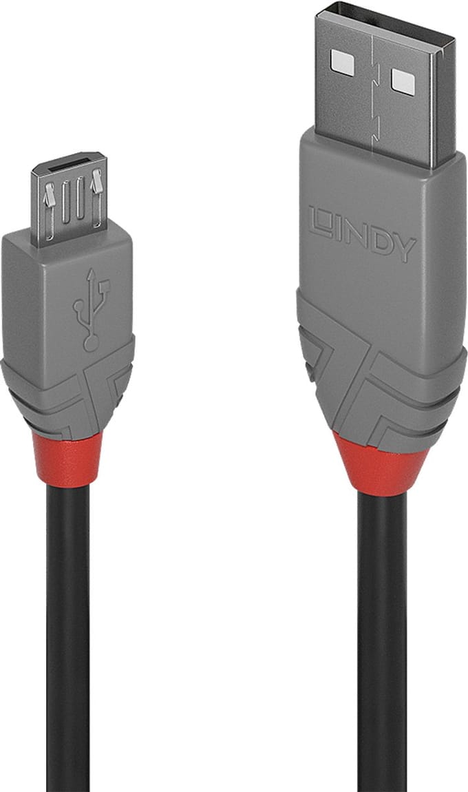 LINDY 36733 USB-kabel USB 2.0 USB-A stekker, USB-micro-B stekker 2.00 m Zwart, Grijs