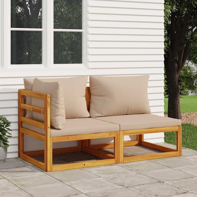 vidaXL - 2-delige - Loungeset - met - kussens - massief - acaciahout