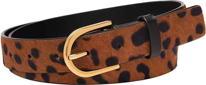 FOSSIL Leren Riem Leather Belt W95 Leopard Bruine