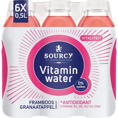 Water Sourcy vitamin framboos/granaatap fles 500ml | 6 stuks