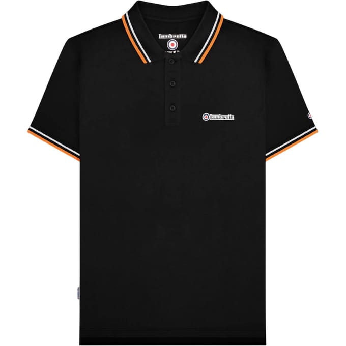 Lambretta Heren SS25 Twin Tip Poloshirt (Zwart/Wit/Marmelade)