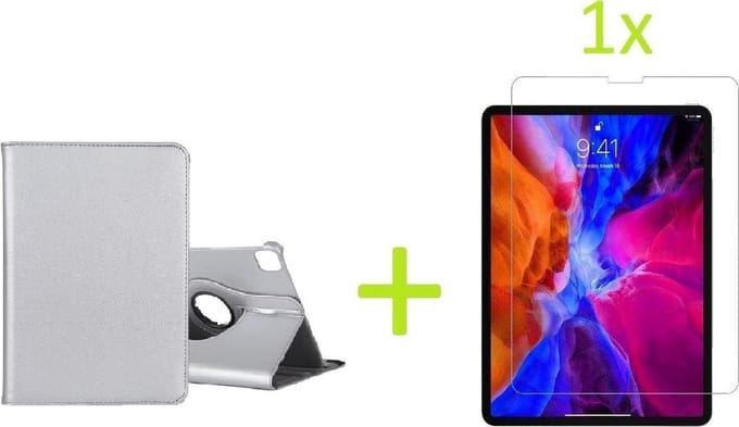 Geschikt voor iPad Pro 12.9 2020 / 2021 Multi Stand Case - 360 Draaibaar Tablet hoesje - Tablethoes Zilver + 1x Screenprotector
