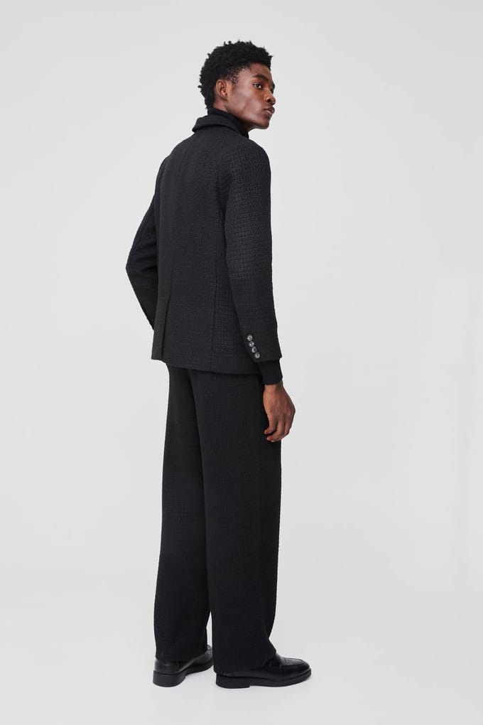 Straight Fit Boucle Single Breasted Blazer | Black | Size 46