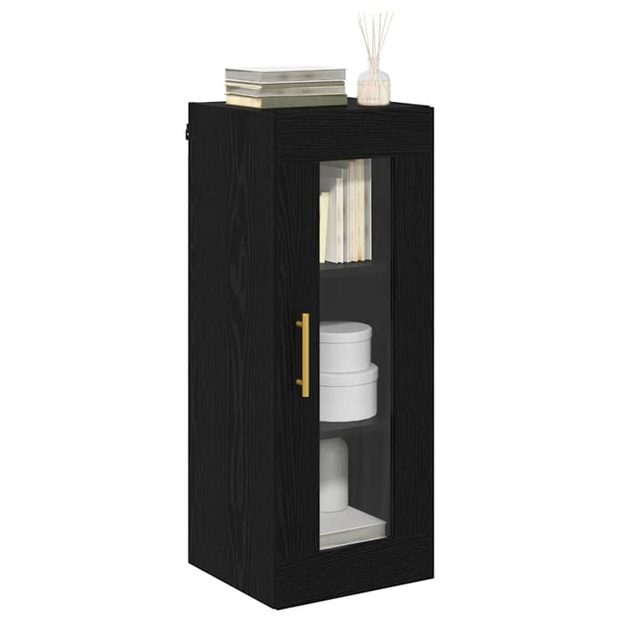 vidaXL Wandkast Zwart Eiken 34,5 x 34 x 90 cm Geengineerd Hout en Glas