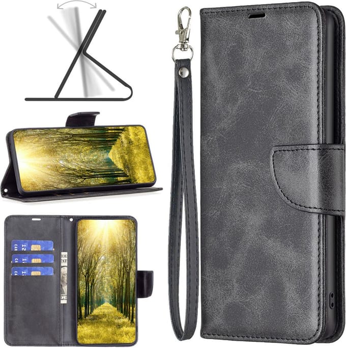 MobyDefend Hoesje - Geschikt voor iPhone 16 Pro Max - Wallet Book Case Met Koord - Zwart