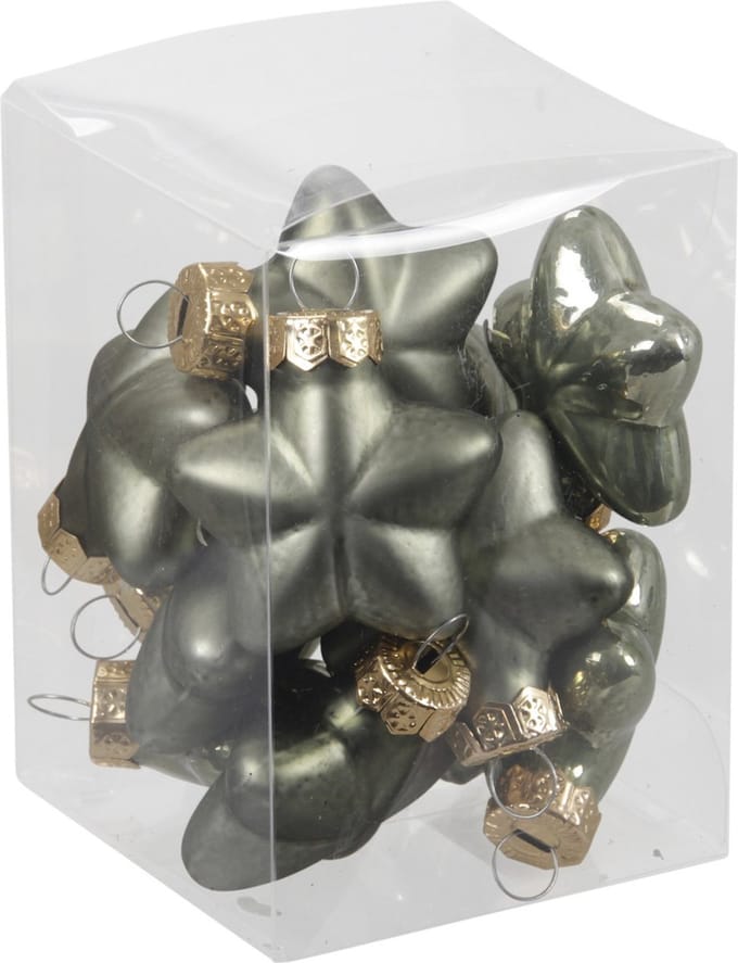 Othmar Decorations 12x glazen sterren kersthangers - groen - 4 cm - mat - glans - kerstboomversiering