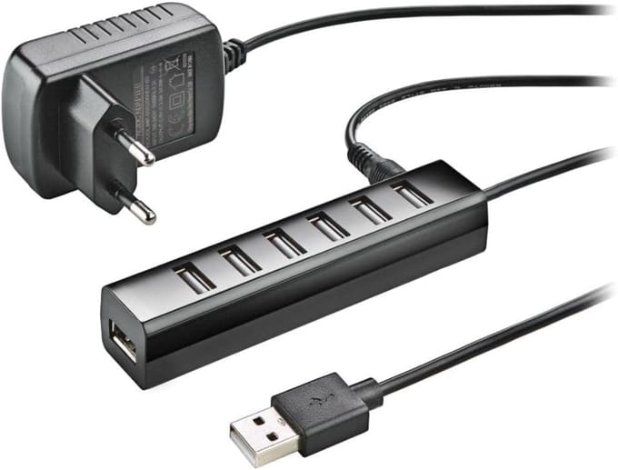 Quvo® USB Hub met Voeding - USB Hub - USB Splitter - Zwart - 15cm x 5cm x 2cm