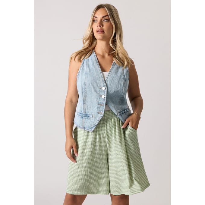 Yours Sage Green Gingham Textured Shorts Size 58-60