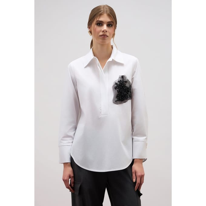 Oltre Oversized Blouse With Jewel Patch White Maat: 52 | Blouses Outlet | Dames | Wit