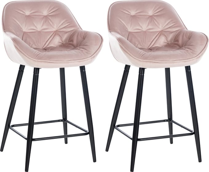 CLP Gibson Set van 2 barkrukken - met rugleuning - met armleuning - roze Fluweel