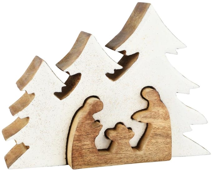 Dekoratief | Kerststal puzzel, wit/naturel, hout/email, 19x4x14cm | A258003