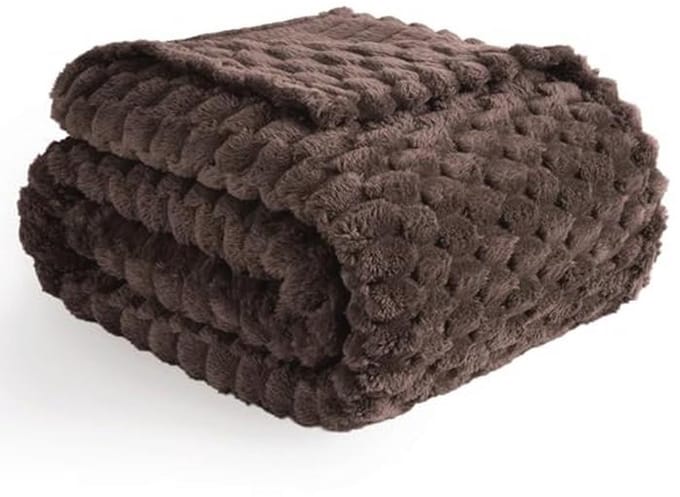 Flanellen fleece deken 3D jacquard bruin
