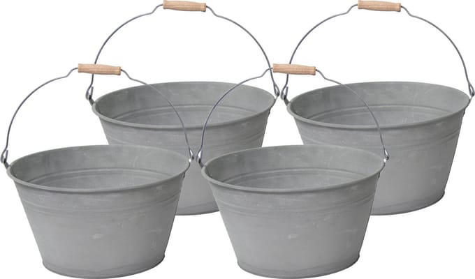 Mega Collections Emmer/plantenpot/bloempot - 1x - zink - grijs - D23 x H12 cm