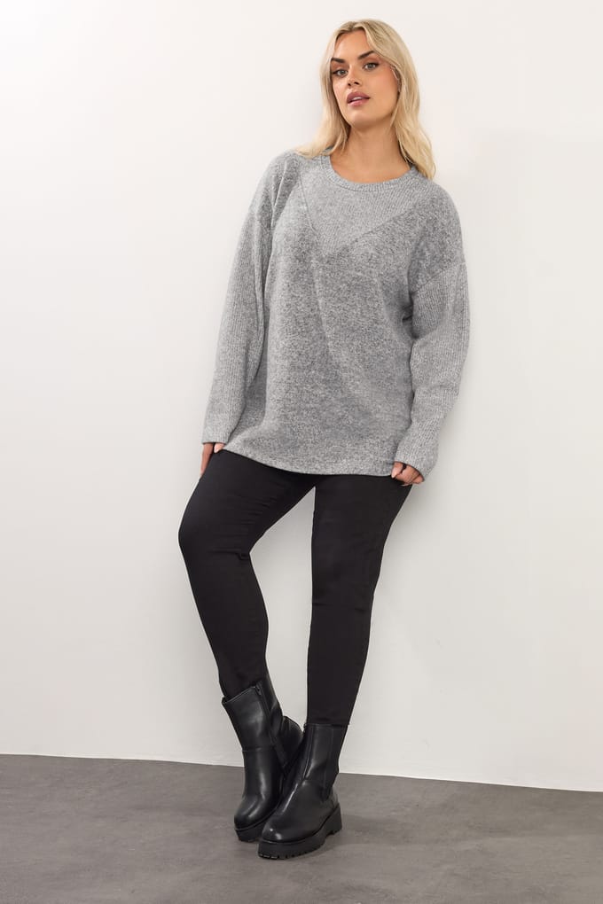 Yours Grijze Gemengde Geribde Trui Size 50-52