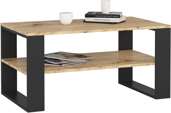 Salontafel Koffietafel ALEX / Artisan Eik - Zwart / 92x45x53 cm