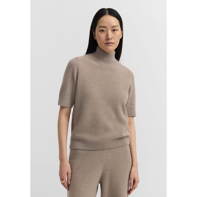 Bugatti Damen T-shirt met ronde hals, wolmix met kasjmier