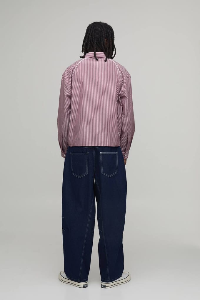 Oversized Ruim Gesneden Gebogen Paspel Sport Overhemd | Red | Size Small