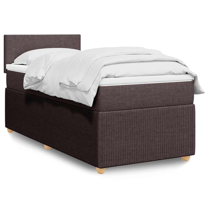 vidaXL - Boxspring - met - matras - stof - donkerbruin - 90x190 - cm