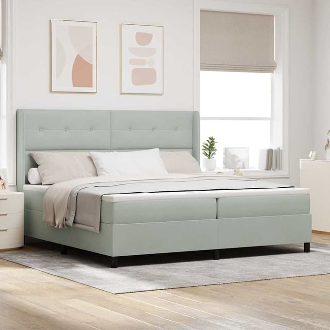 vidaXL - Boxspring - bed - met - hoofdeinde - Lichtgrijs - 200 - x - 200 - cm - Fluweel