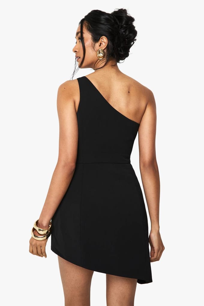 boohoo Dames Tailored Structured One Shoulder Mini Jurk | Zwart | Maat: 40