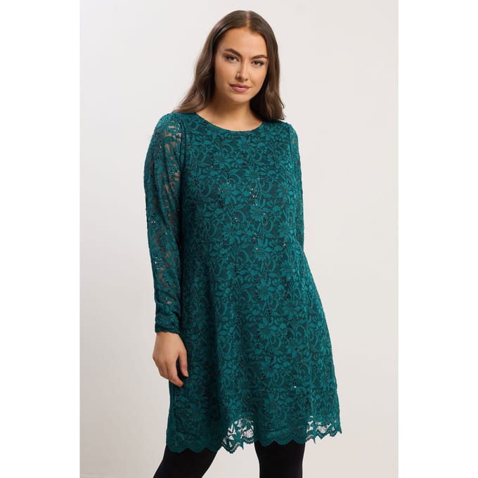 Yours Teal Blue Lace Scallop Zoom Minijurk Size 46