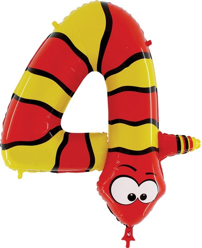 Oaktree 40 Inch Number Four Snake Zooloon Verjaardagsballon (Rood/Geel)