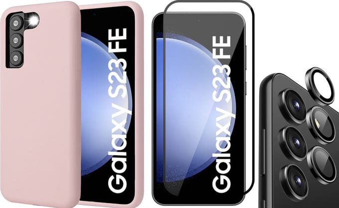 Hoesje geschikt voor Samsung Galaxy S23 FE - Screenprotector Volledig Dekkend Glas & Camera Protector - Mat Back Case Roze