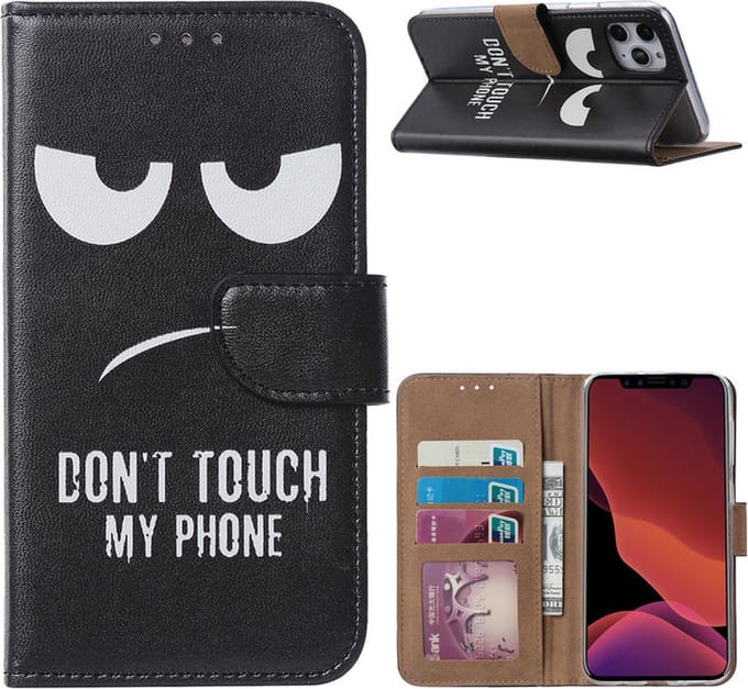 Cityhoesje - Bookcase - iPhone 11 Pro Max - Zwart - Don'T Touch My Phone