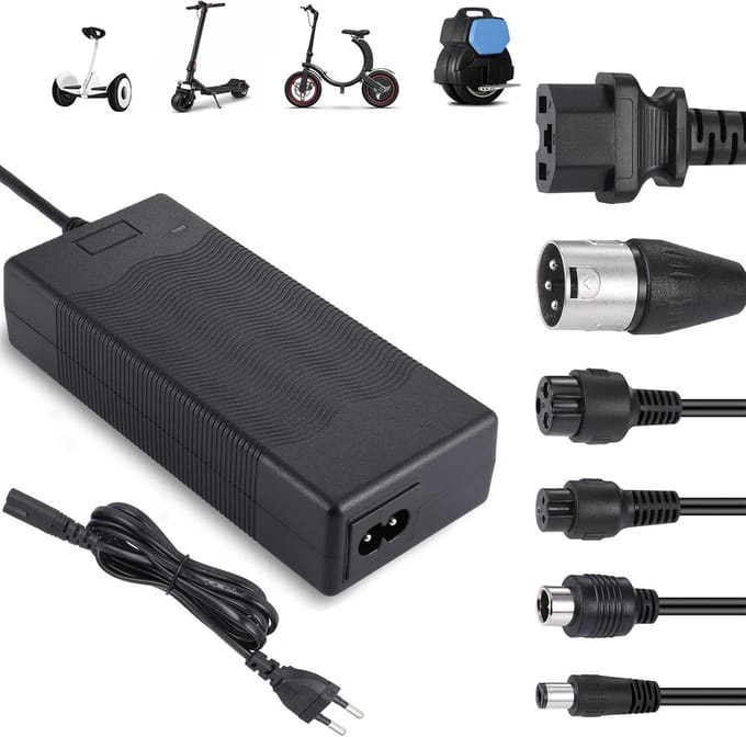 42V 2A Universele Oplader - Geschikt voor E-Scooters - Hoverboard Oplader - 36V Universele Li-Ion Acculader met 6 Poorten - Fietsadapter - LED Indicator - Snelle Oplader voor E-Bikes, Hoverboards en E-Scooters