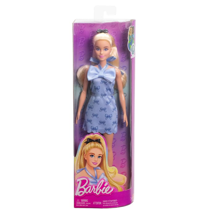 Barbie Pop - Pop met Blond Haar en Blauw Halterjurkje met strik - Modepop