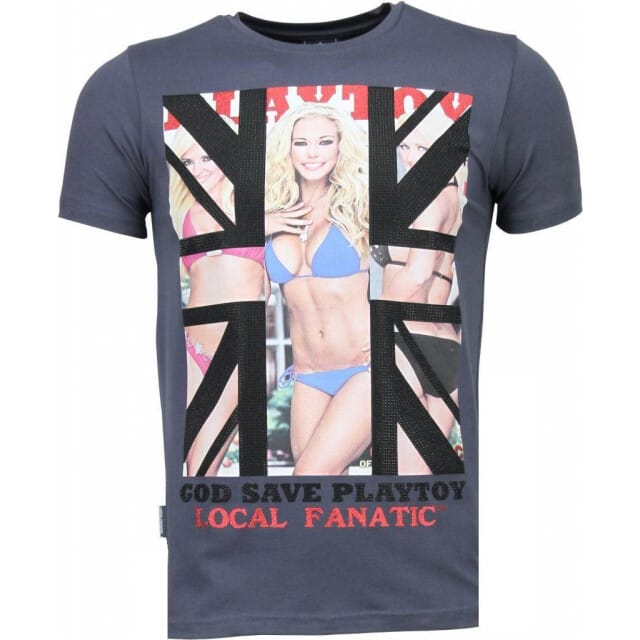 God Save Playtoy - Rhinestone T-shirt - Donker Grijs