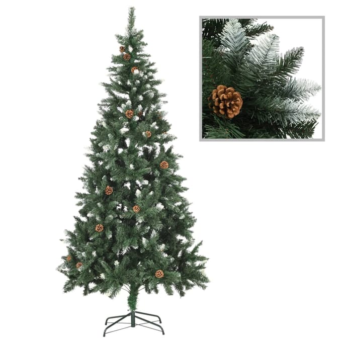 vidaXL - Kunstkerstboom - met - dennenappels - en - wit - glitter - 210 - cm