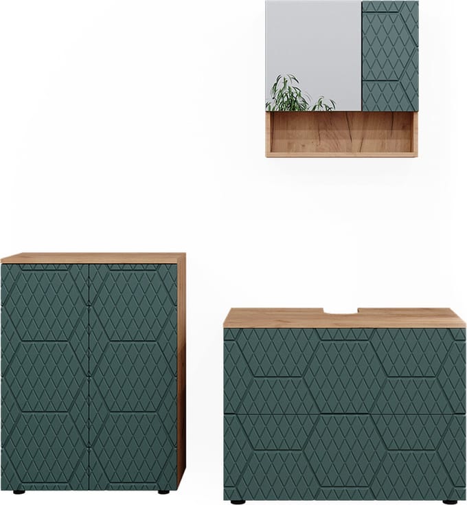 Vicco Badkamermeubel set Irma, Groen/Goudkleurig Eiken, 3-delig